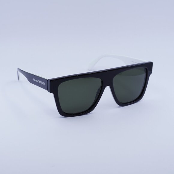 Alexander McQueen AM0302S 003 Sunglasses Black/White Square Frame, Green Lenses - Picture 1 of 10